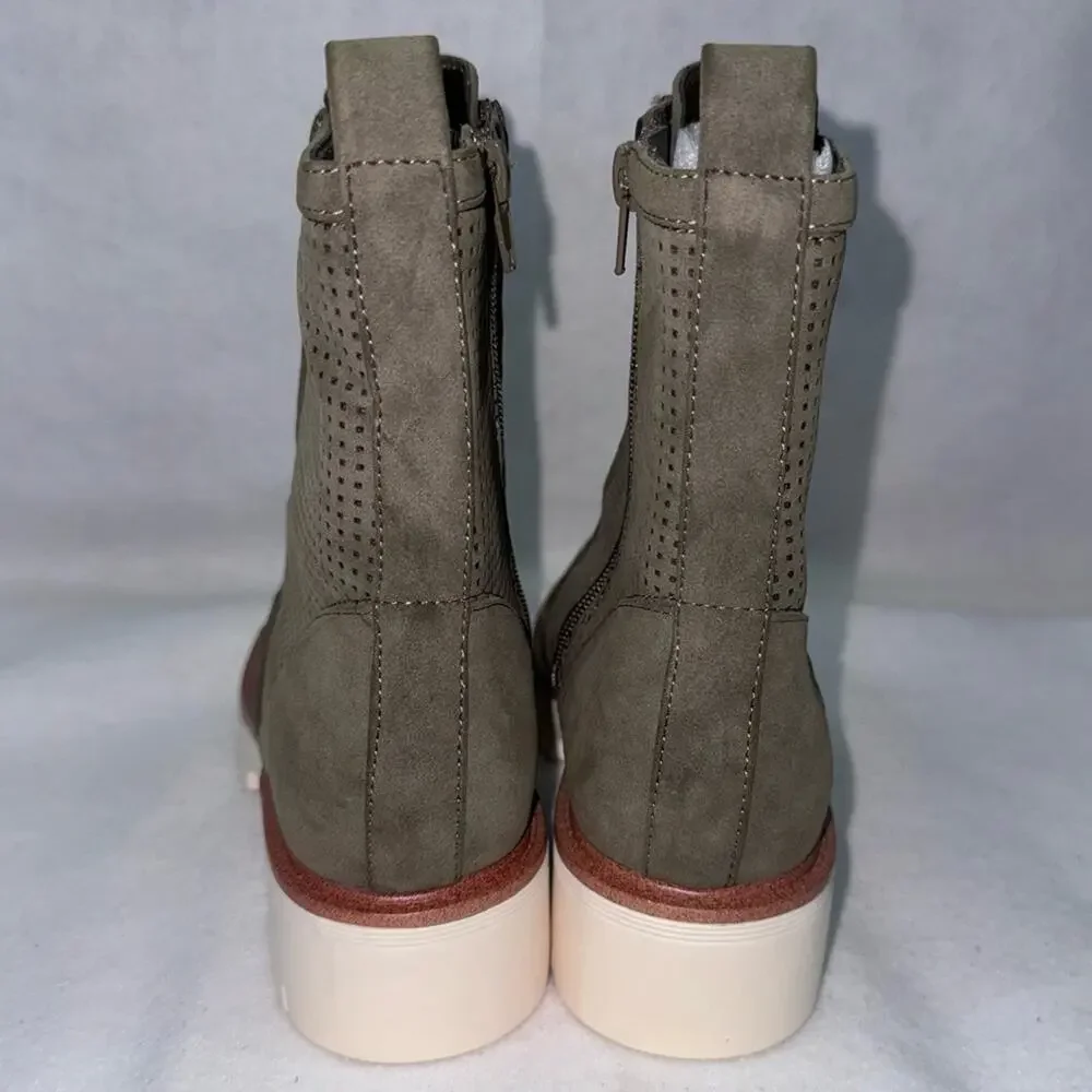 NWT MIA Havenn Bootie Olive Green size 6.5 Ankle Boots Tieup Side Zip Stitch Fix